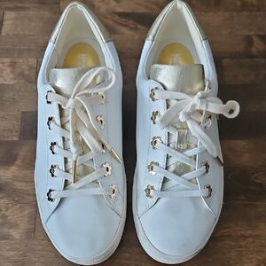 Michael Kors White and Gold Sneakers